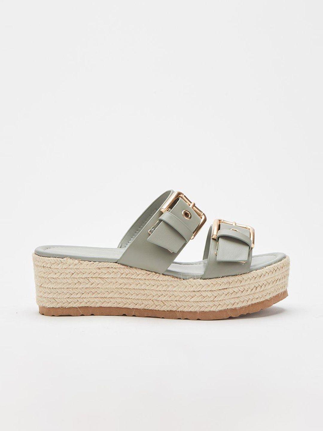 dorothy perkins sage green solid wedges with buckle detail