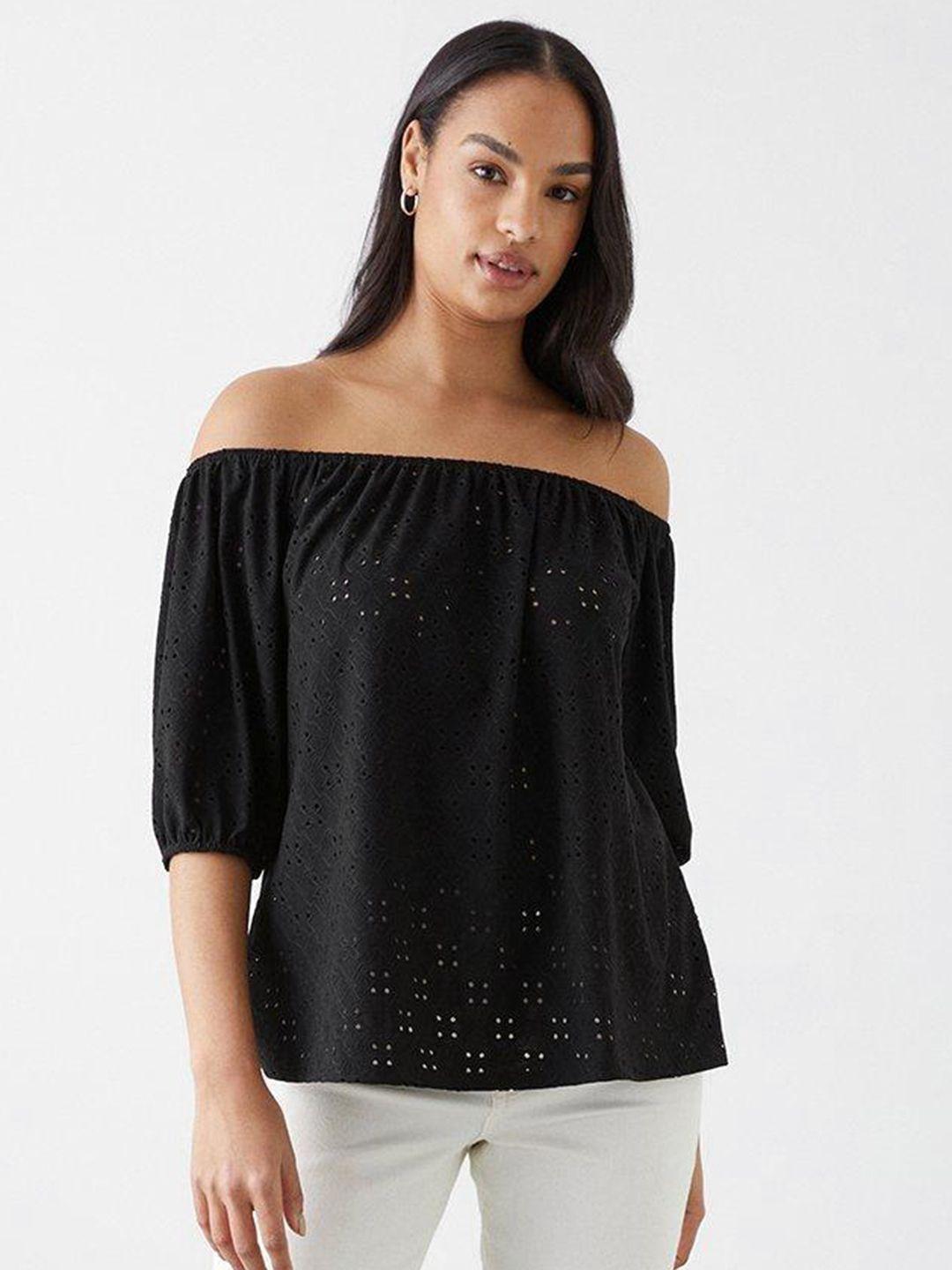 dorothy perkins schiffli embroidered off-shoulder bardot top