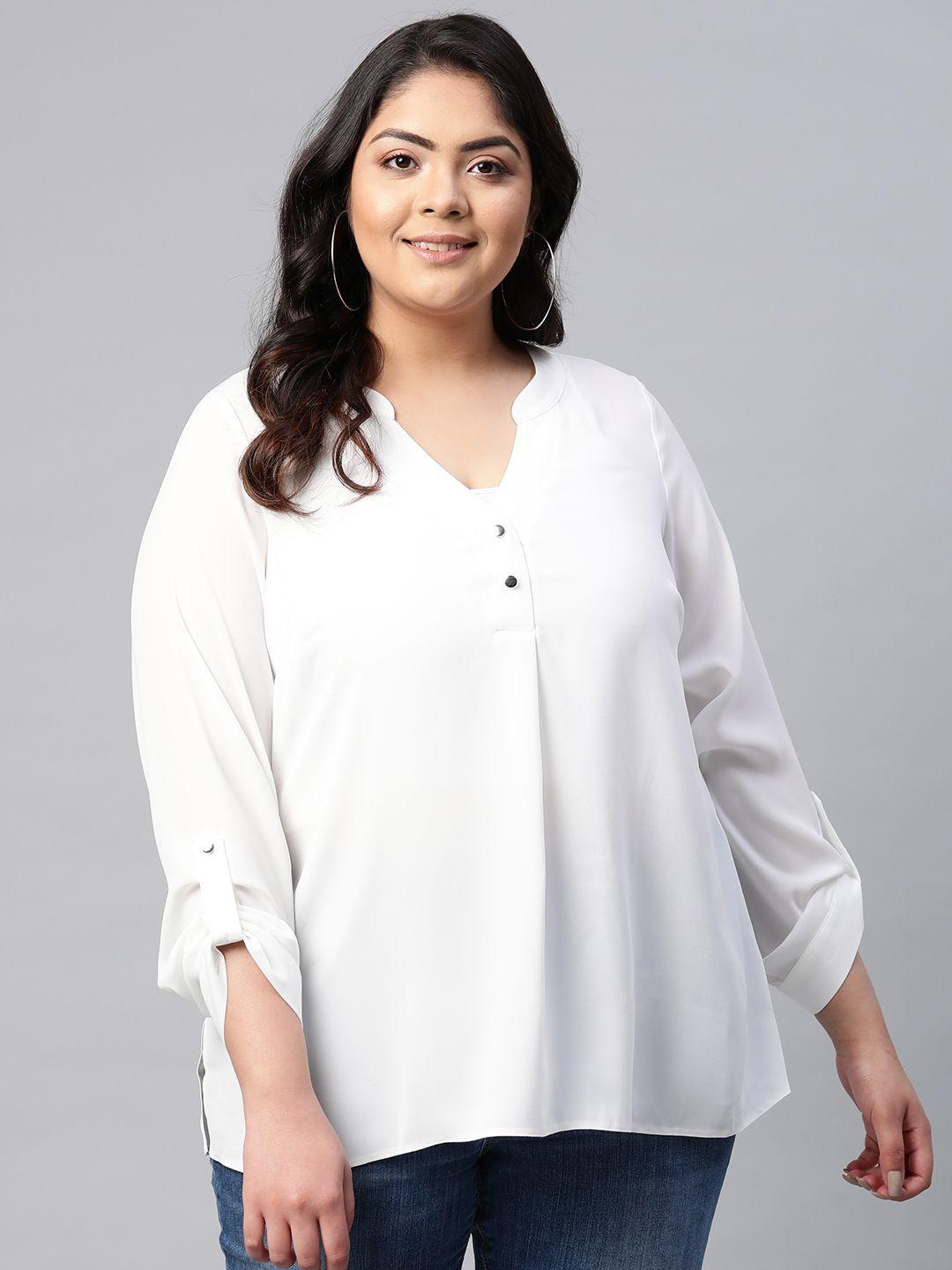 dorothy perkins white curve mandarin collar roll-up sleeves shirt style top