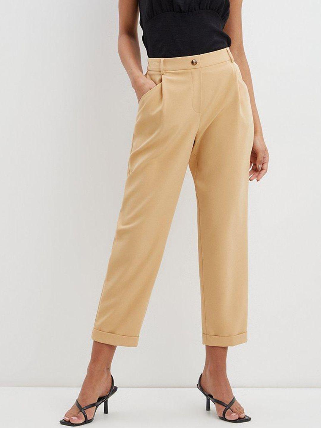 dorothy perkins women beige pleated relaxed trousers