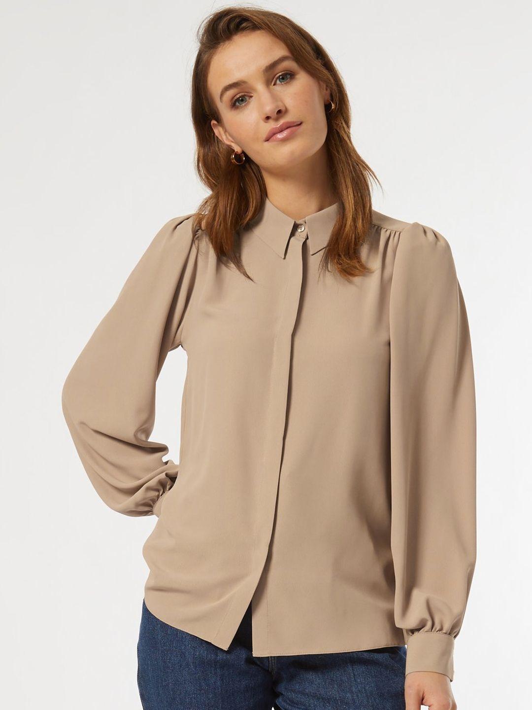 dorothy perkins women beige regular fit solid casual shirt