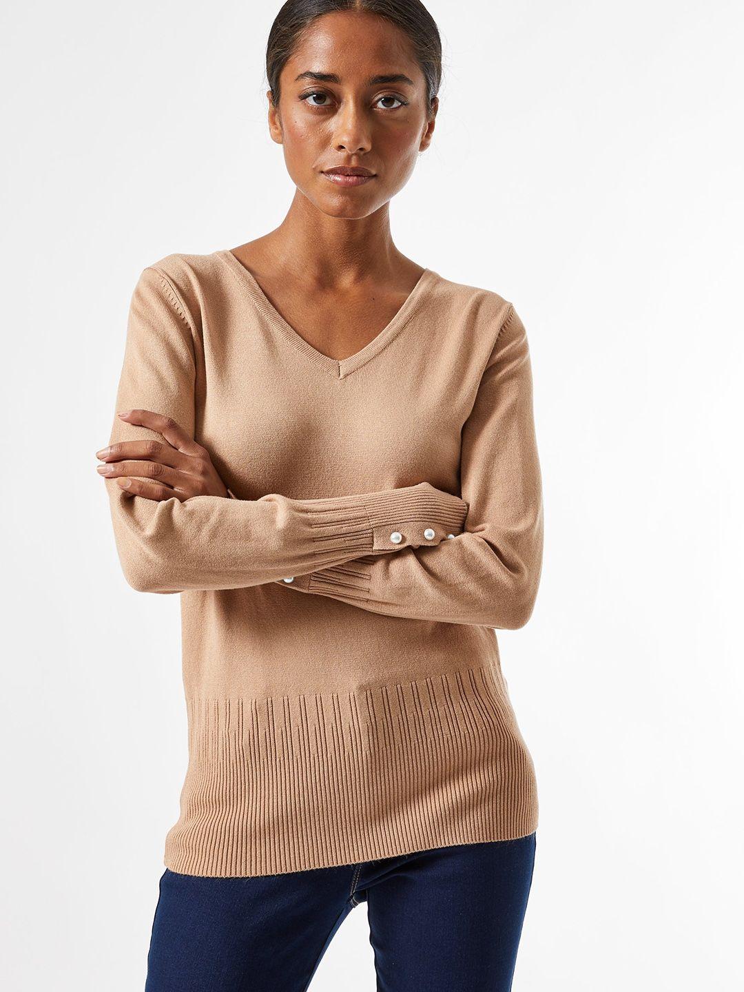 dorothy perkins women beige solid sustainable petite pullover sweater