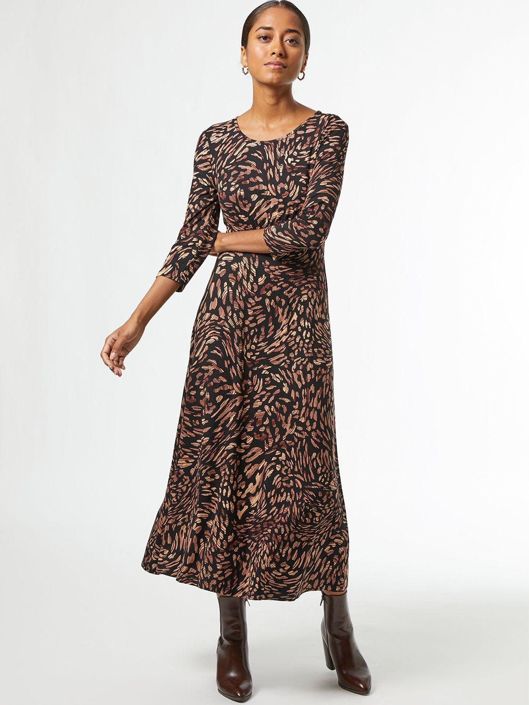 dorothy perkins women black & brown abstract print a-line dress