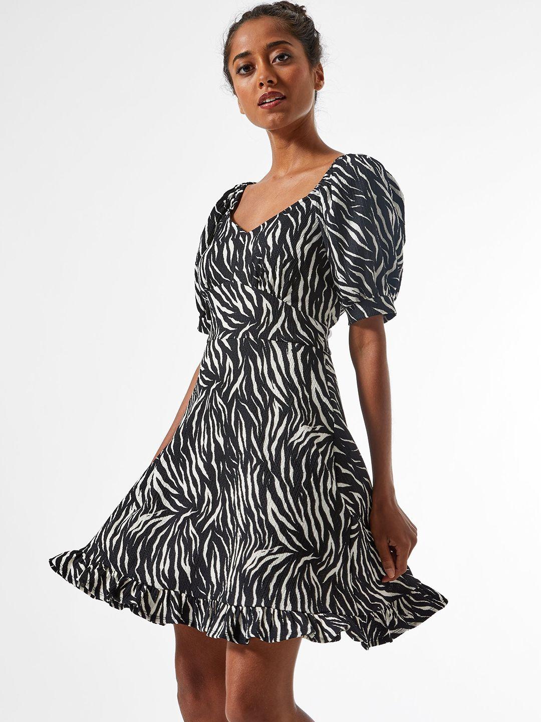 dorothy perkins women black & white animal printed a-line dress