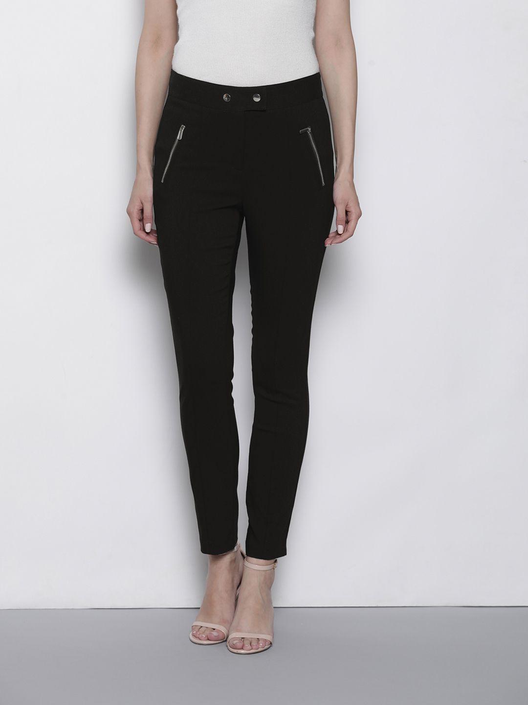 dorothy perkins women black skinny fit solid trousers