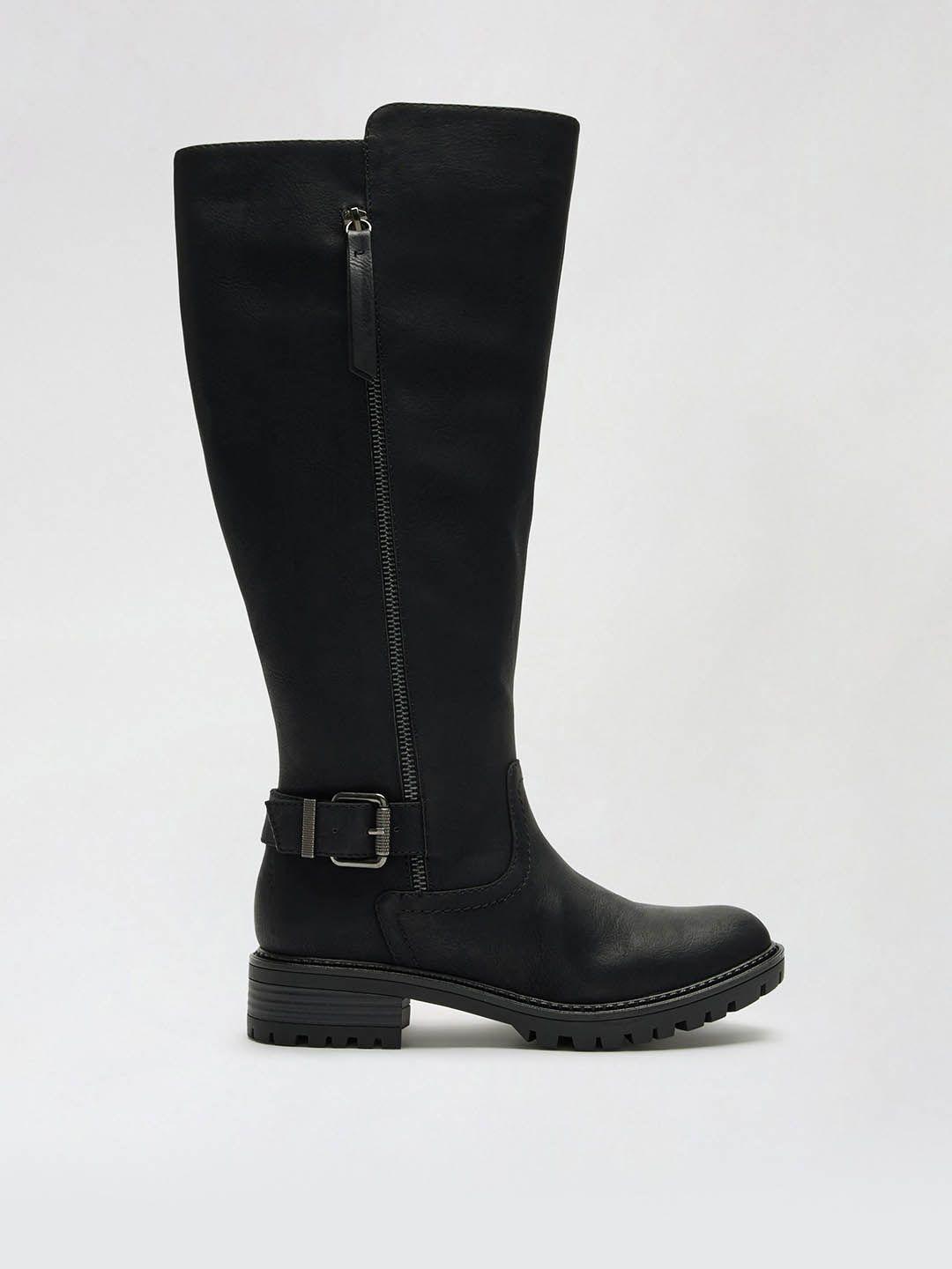 dorothy perkins women black solid high-top flat boots