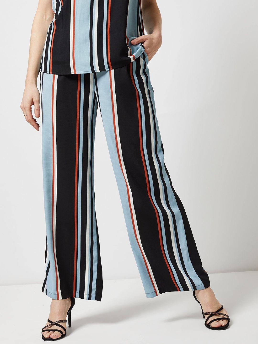 dorothy perkins women blue & black regular fit striped parallel trousers