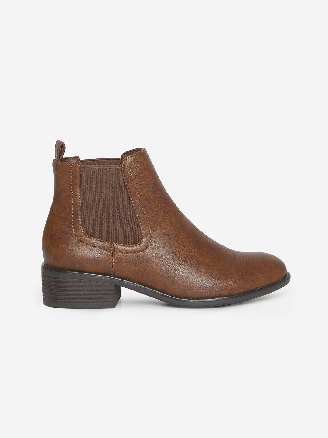 dorothy perkins women brown solid mid-top chelsea boots