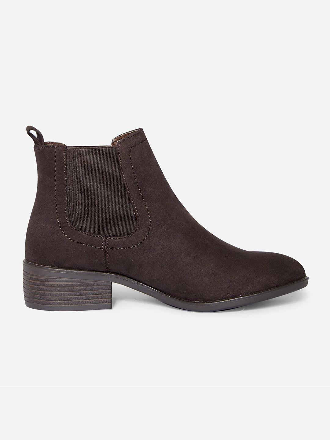 dorothy perkins women coffee brown solid mid-top chelsea boots