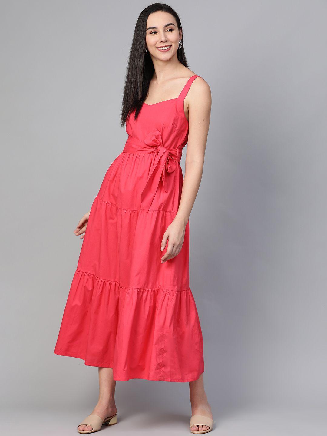 dorothy perkins women coral pink solid tiered maxi dress