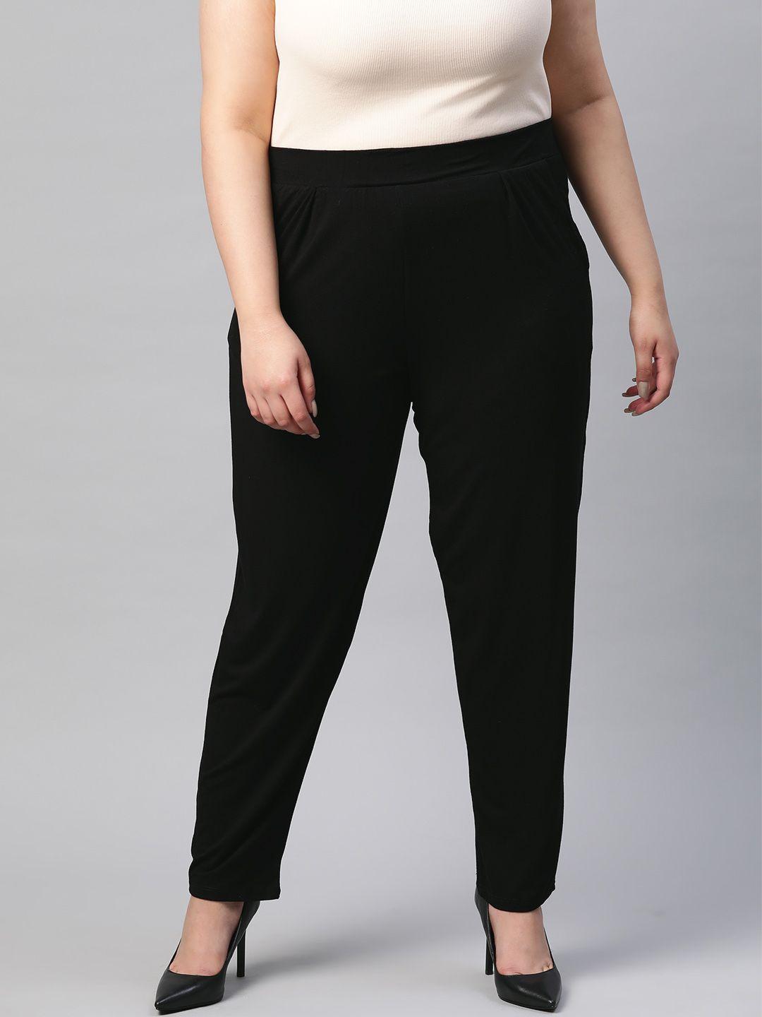 dorothy perkins women curve black regular fit solid trousers