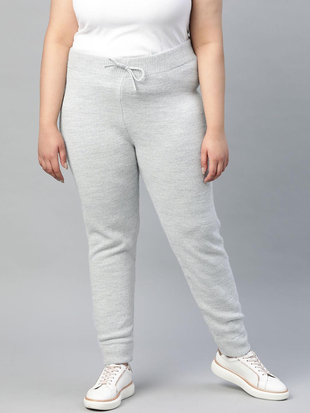 dorothy perkins women curve grey melange straight fit solid winter joggers