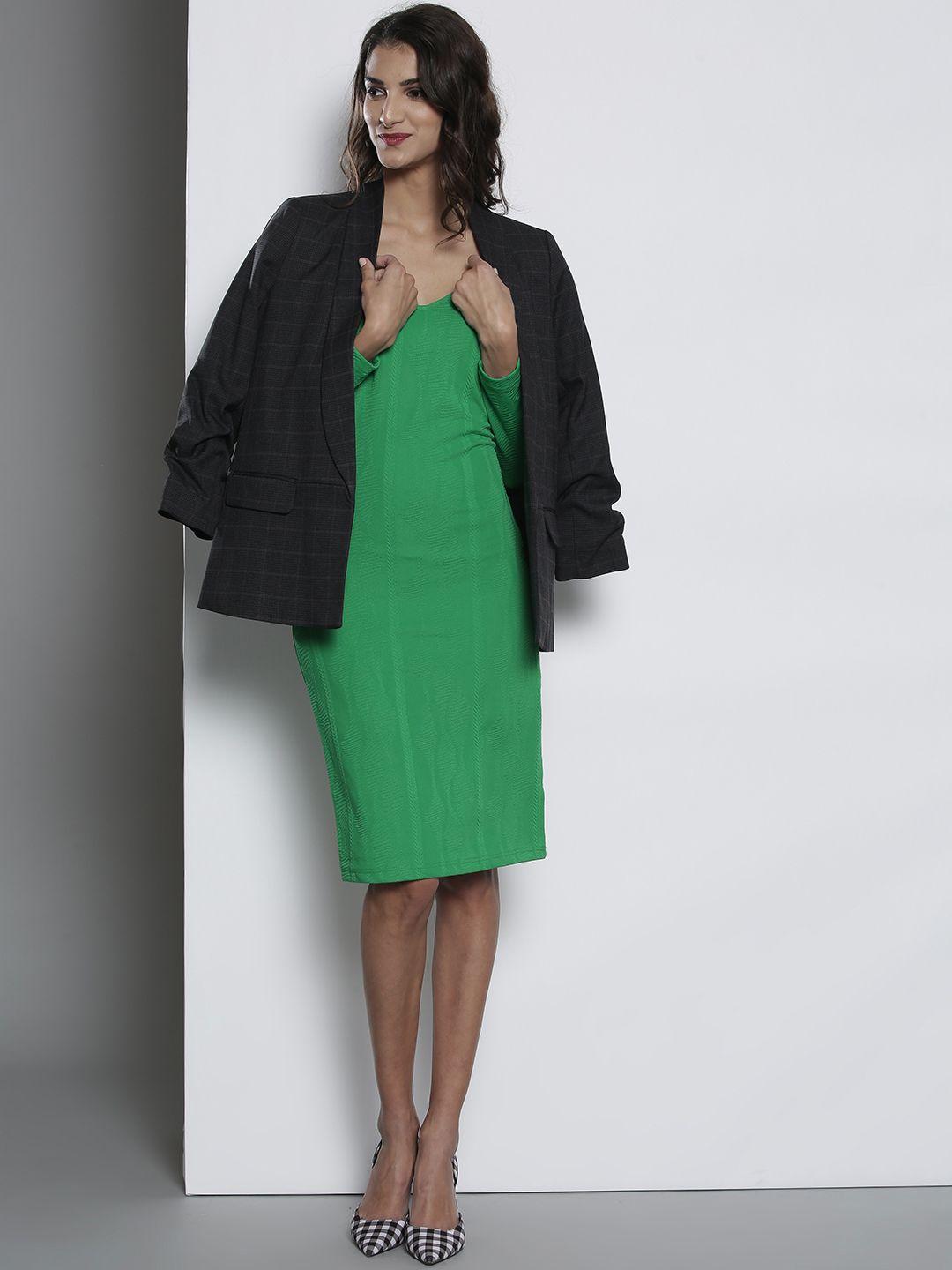 dorothy perkins women green self design sheath dress