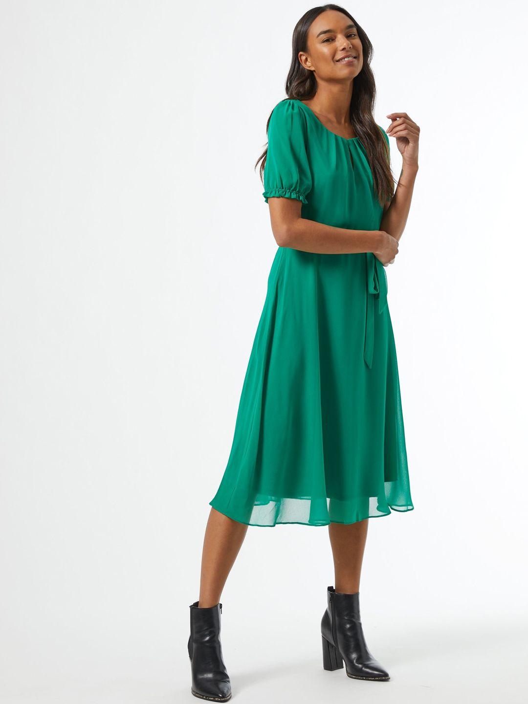dorothy perkins women green solid a-line dress