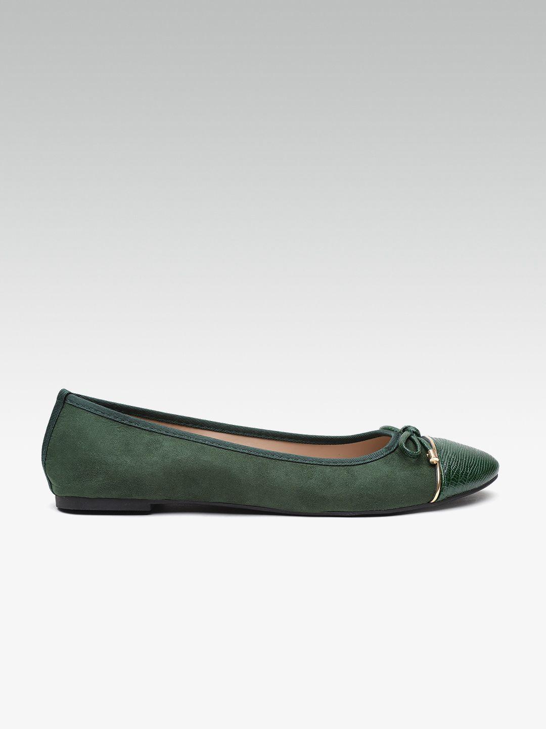 dorothy perkins women green solid ballerinas with bow detail
