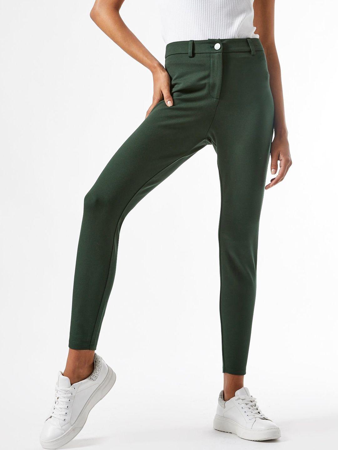 dorothy perkins women green sustainable skinny fit solid regular trousers