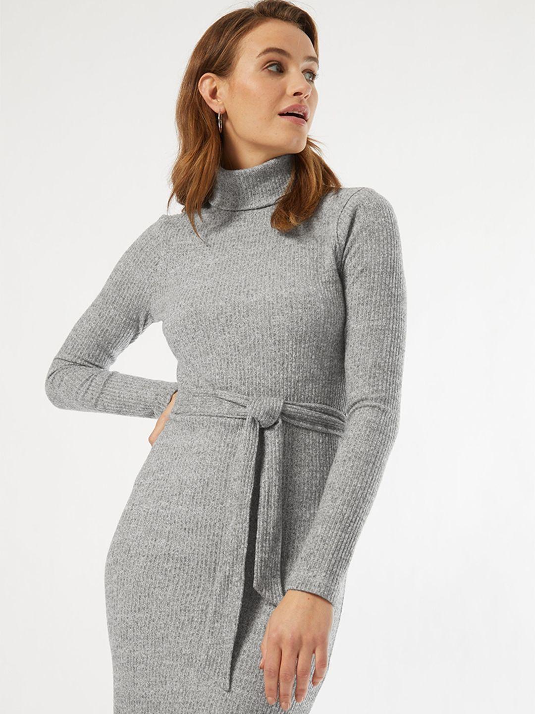 dorothy perkins women grey melange ribbed bodycon dress