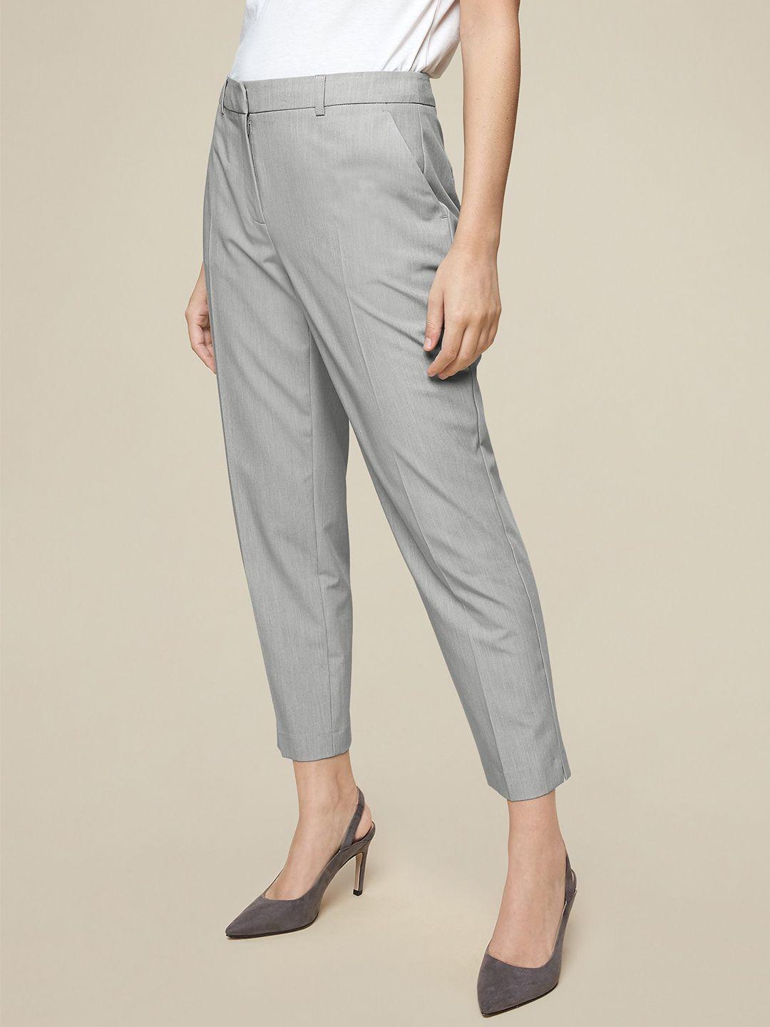 dorothy perkins women grey petite solid formal trousers