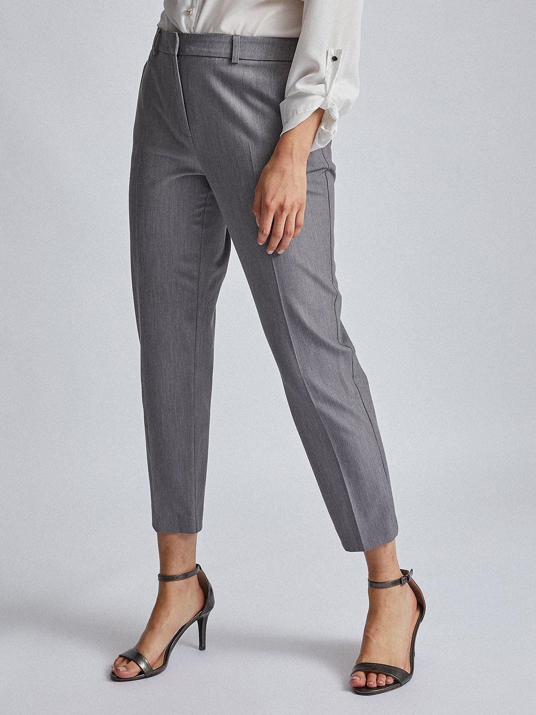 dorothy perkins women grey regular fit solid cropped formal trousers