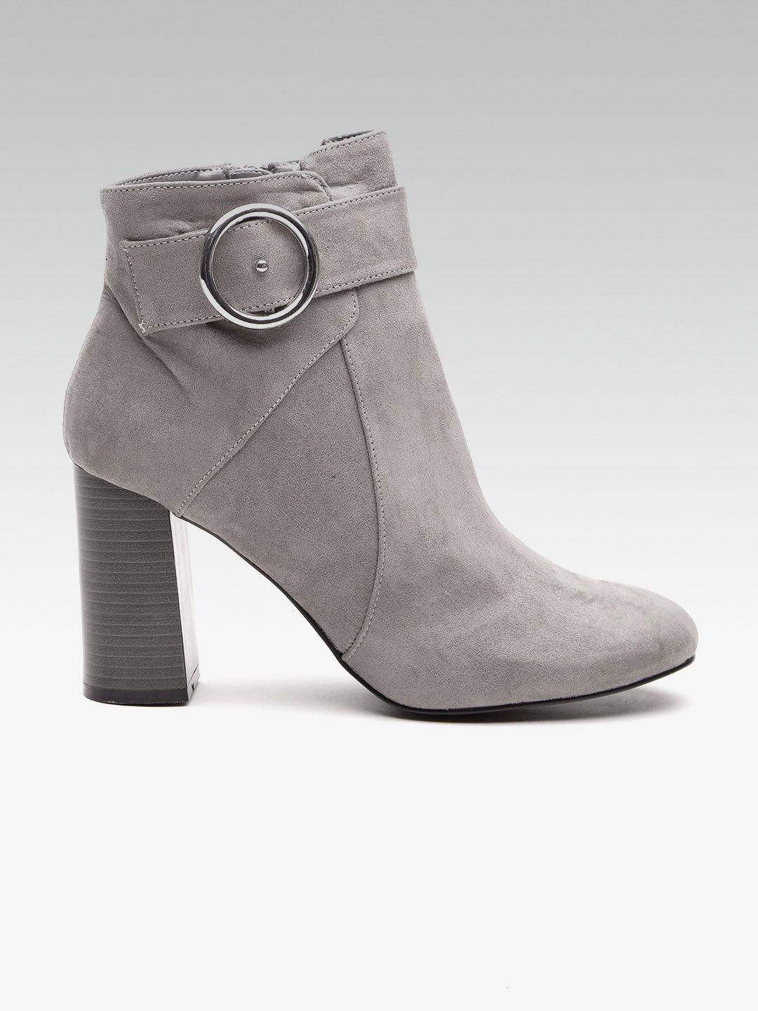 dorothy perkins women grey solid heeled boots