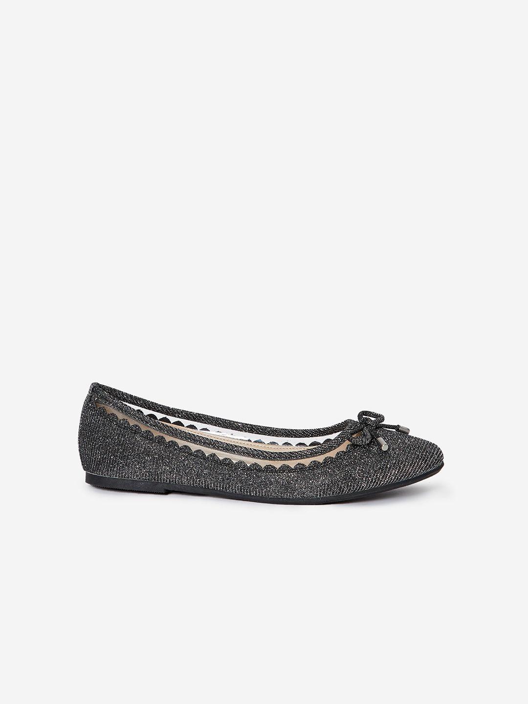 dorothy perkins women gunmetal-toned solid bow detail ballerinas