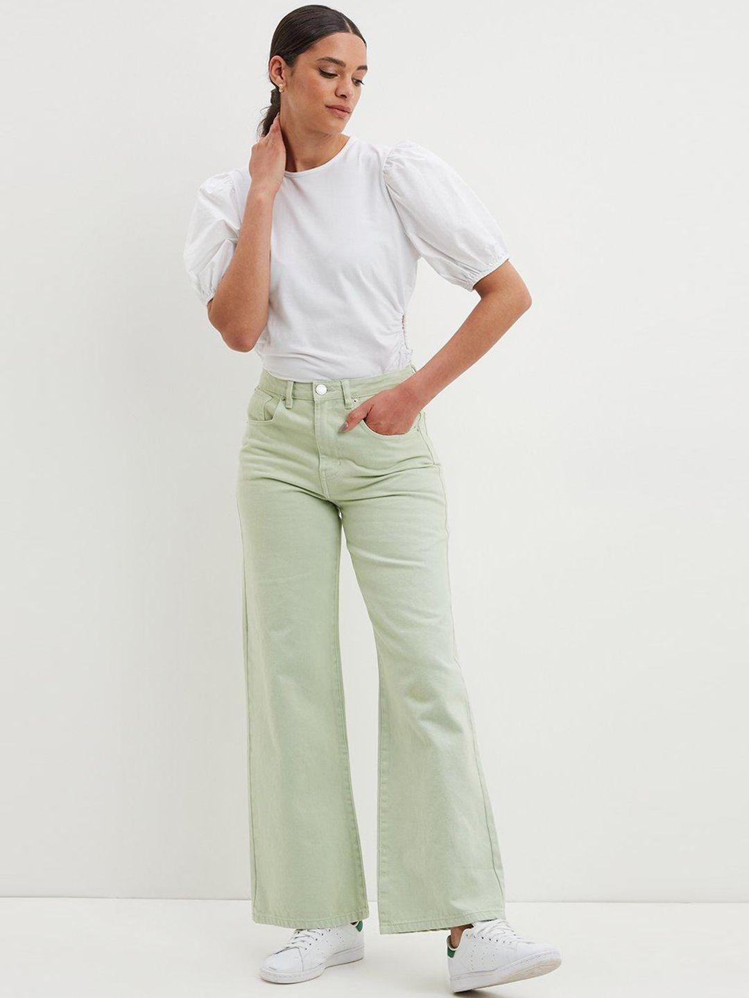 dorothy perkins women mint green cotton wide leg jeans