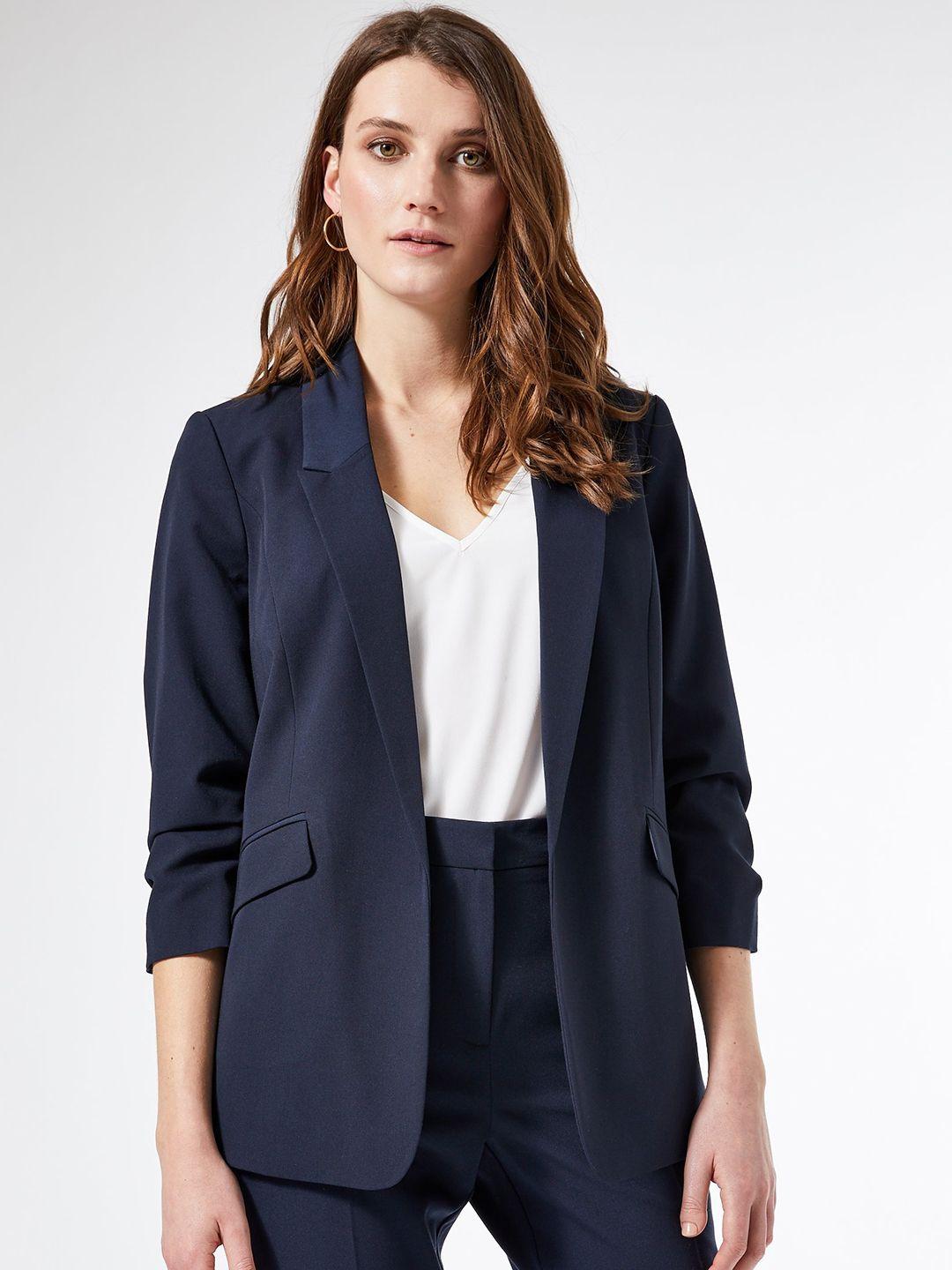 dorothy perkins women navy blue solid formal blazer