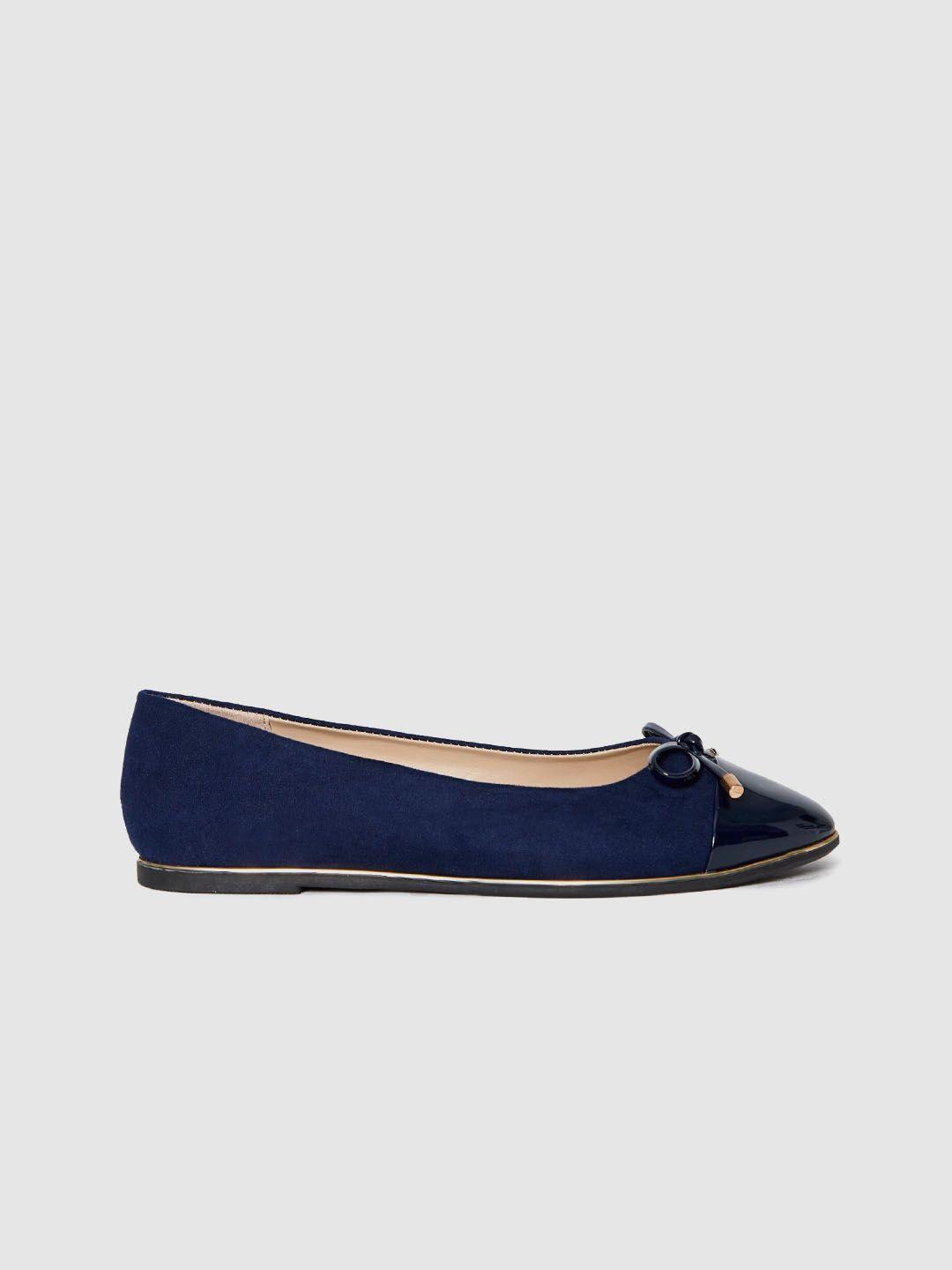 dorothy perkins women navy blue suede finish ballerinas with bow detail