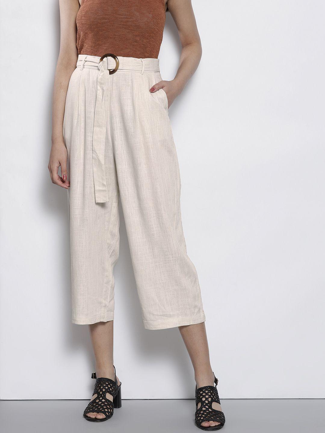 dorothy perkins women off-white regular fit solid culottes