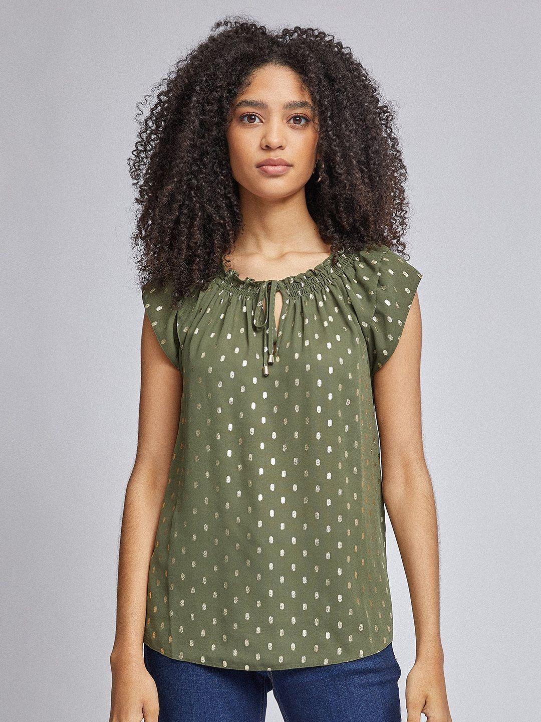 dorothy perkins women olive green & golden printed top