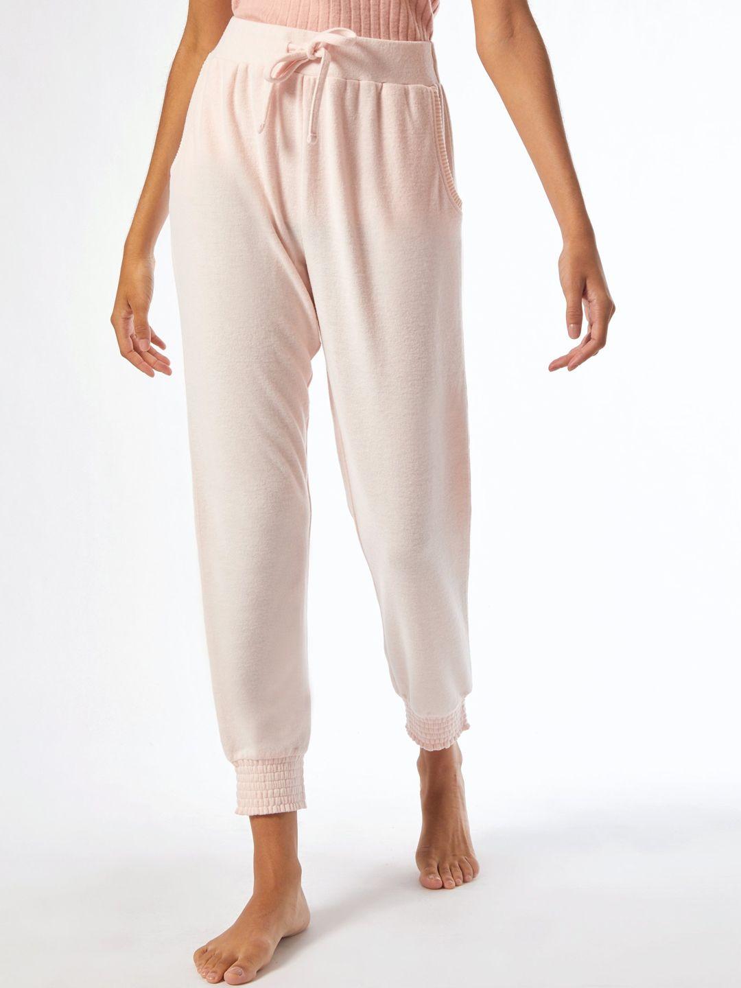 dorothy perkins women peach-coloured solid lounge joggers