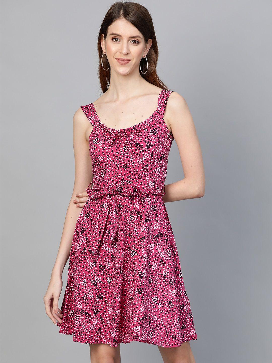 dorothy perkins women pink & black printed a-line dress