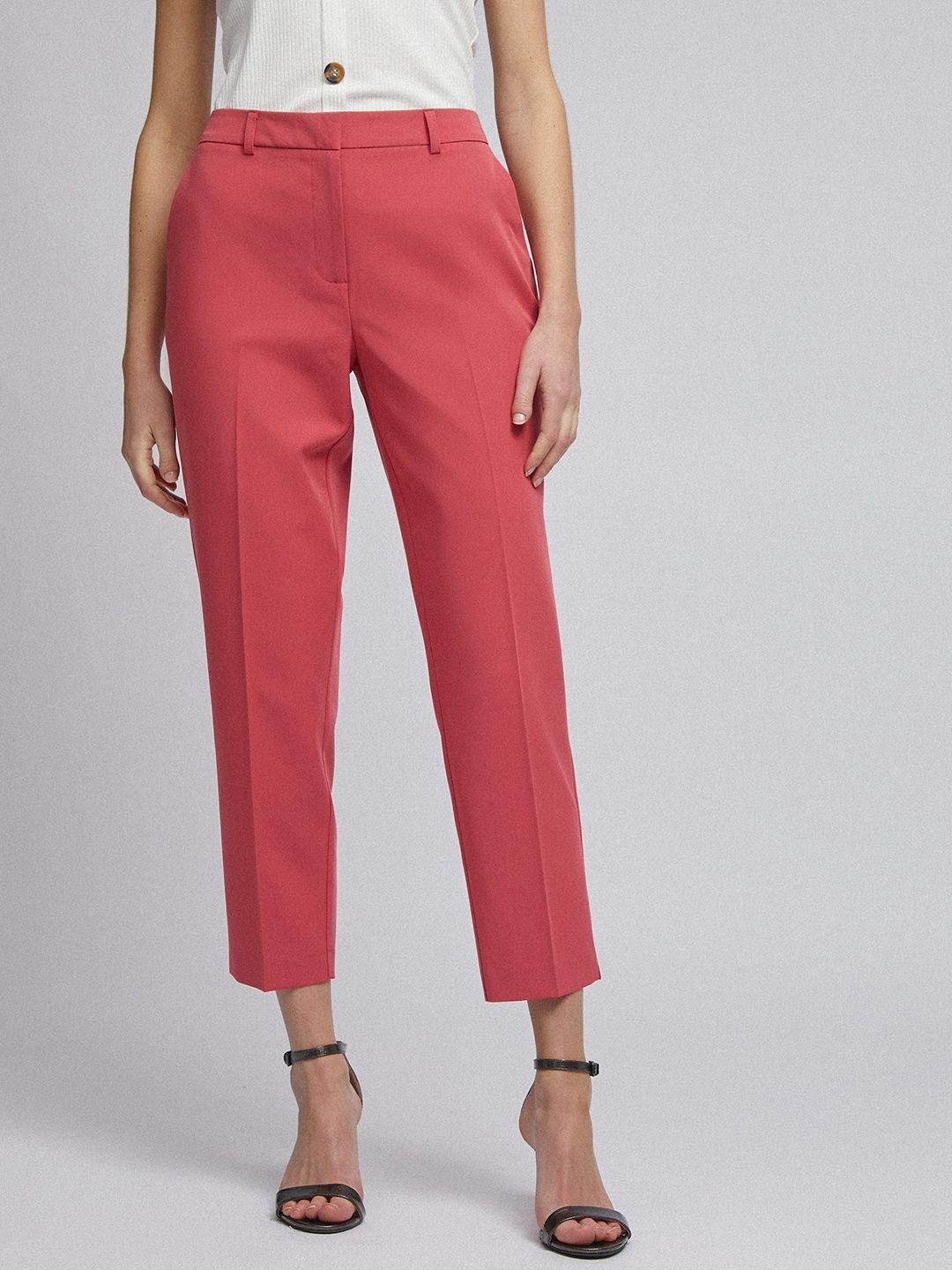 dorothy perkins women pink solid cropped trousers