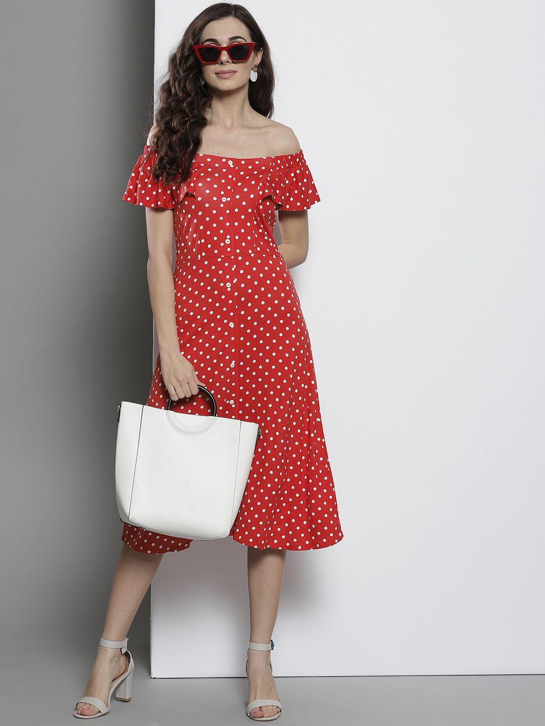 dorothy perkins women red & white printed a-line dress