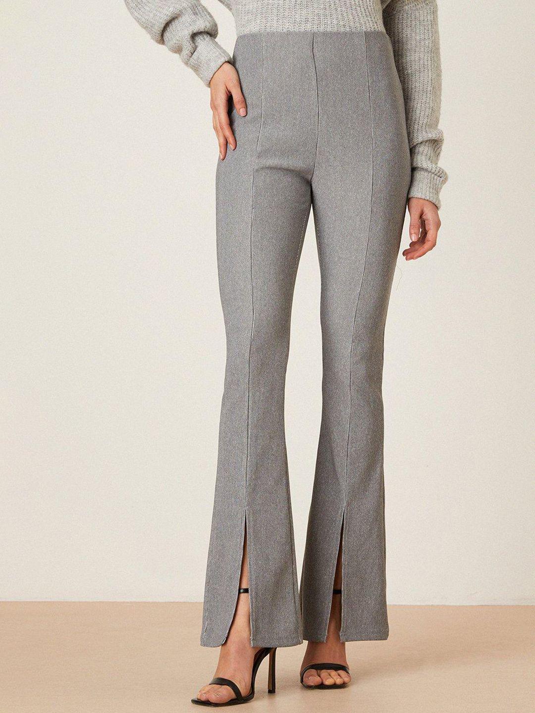 dorothy perkins women ribbed smart stretch flared trousers