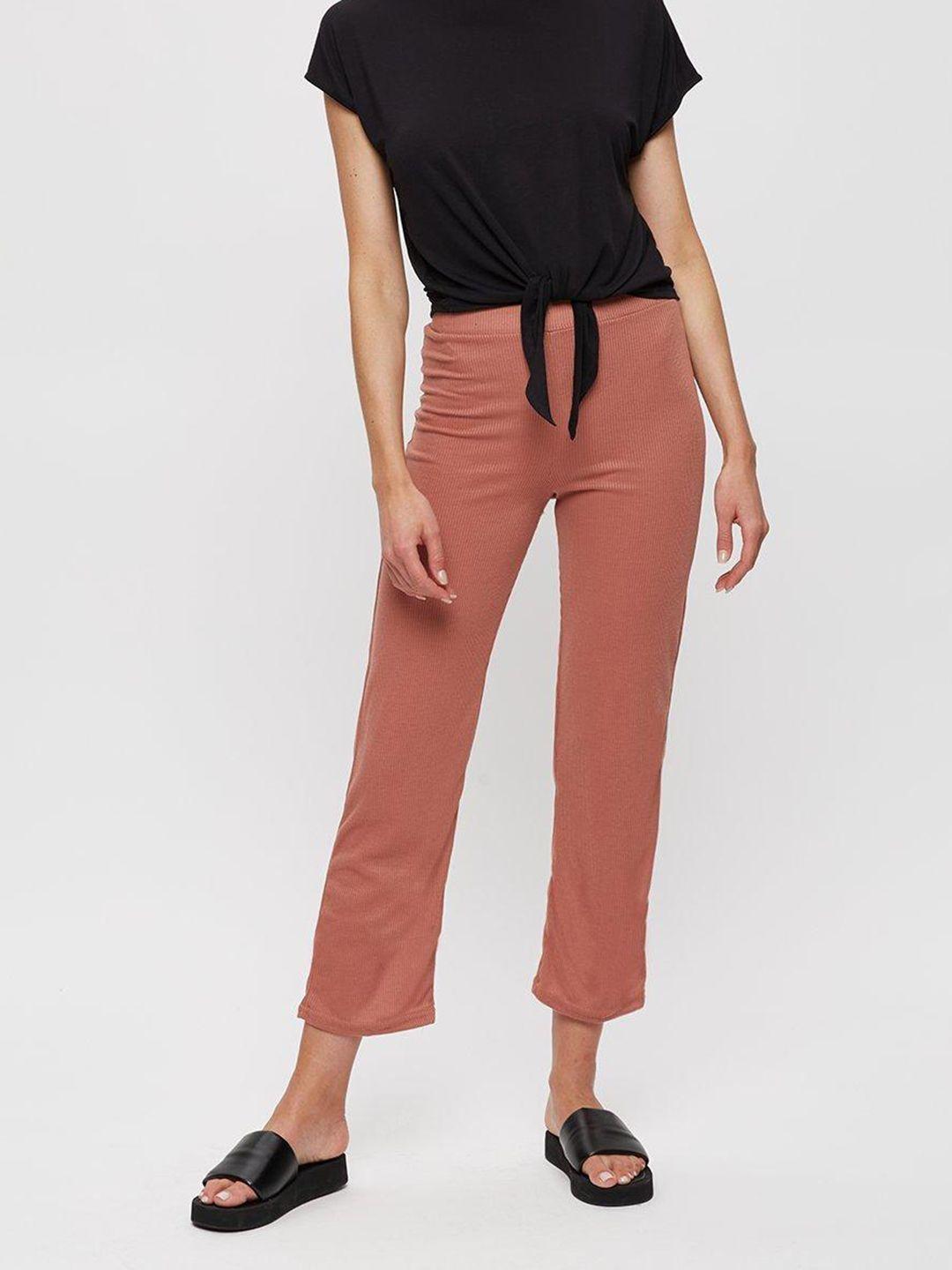 dorothy perkins women ribbed straight leg trousers