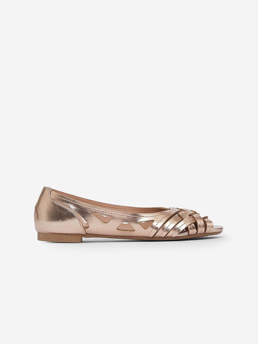 dorothy perkins women rose gold-toned criss cross peep toe flats