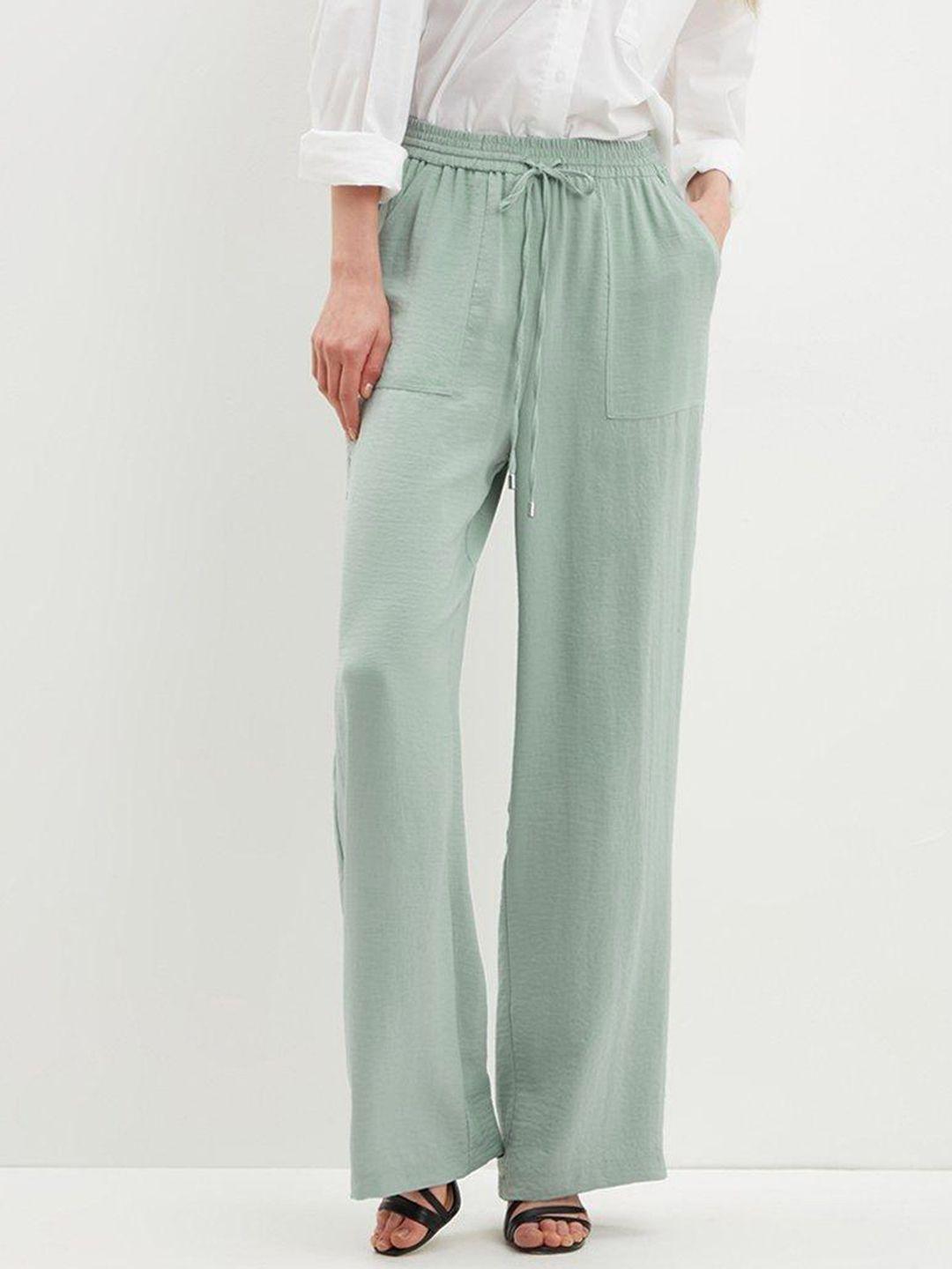 dorothy perkins women sage green solid wide leg trousers