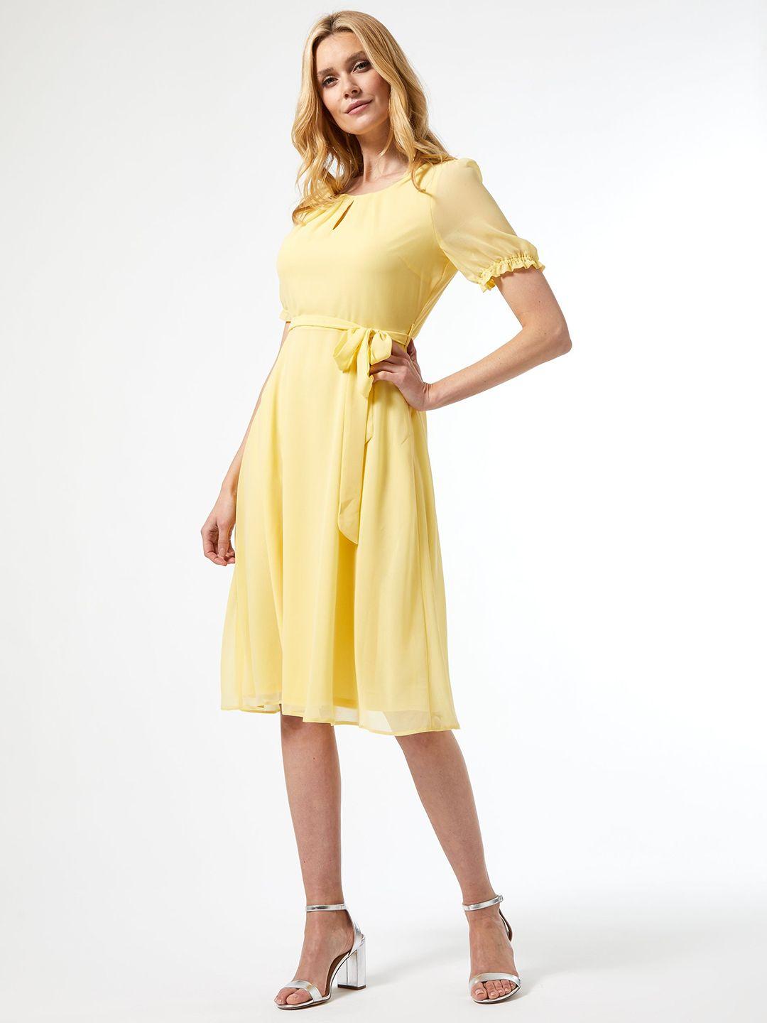 dorothy perkins women yellow solid a-line dress