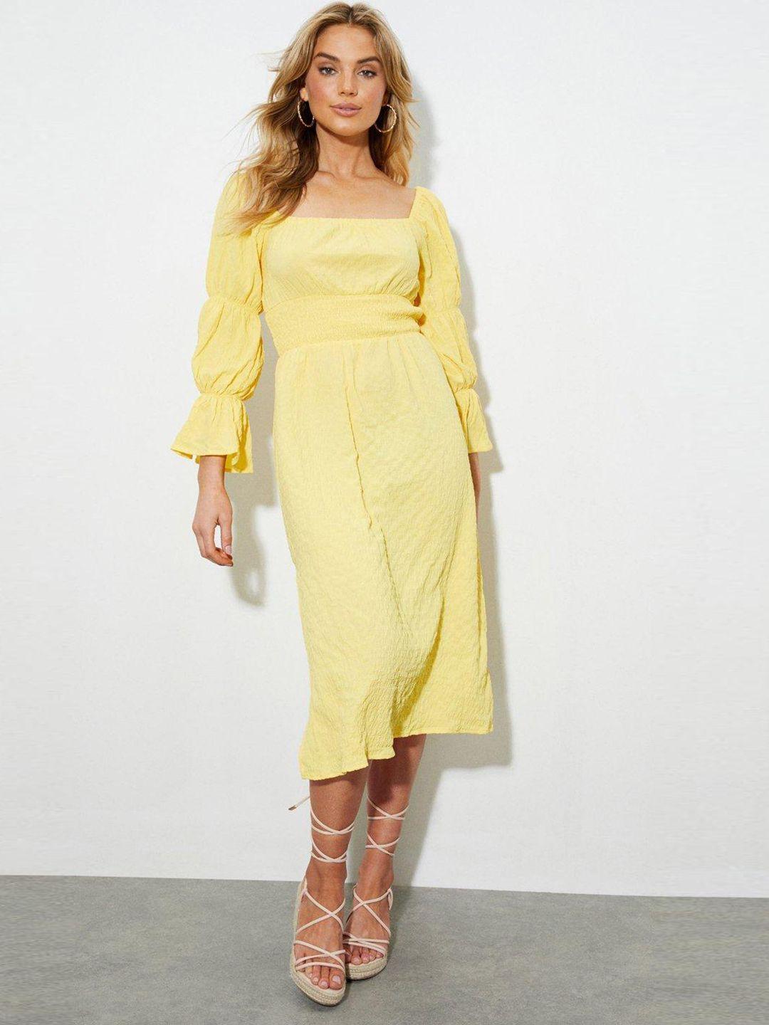 dorothy perkins yellow self design fit and fit midi dress