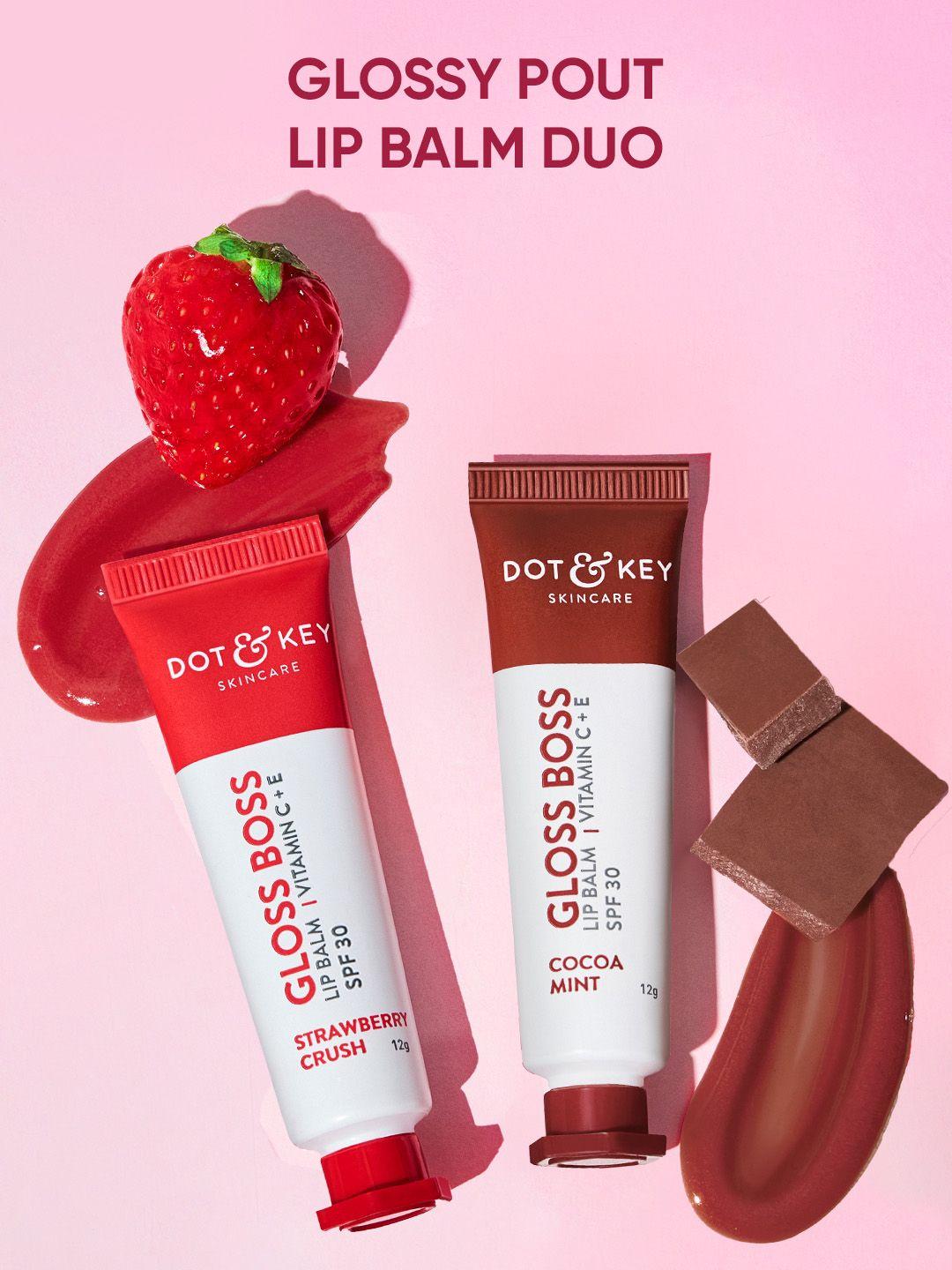 dot & key glossy pout lip balm combo - softens dry lips - strawberry & cocoa mint spf30