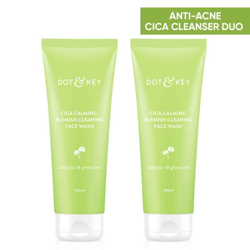 dot & key 2% salicylic cica anti-acne face wash (pack of 2) with green tea-oil control pore cleanser