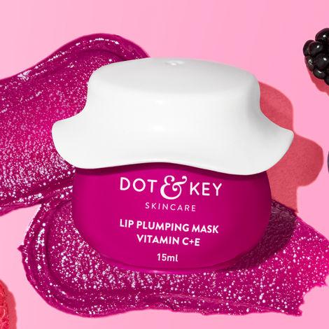 dot & key lip plumping mask vitamin c + e with wild berries & pomegranate |for smooth & moisturized lip | lip balm for dry & pigmented lips | 15ml