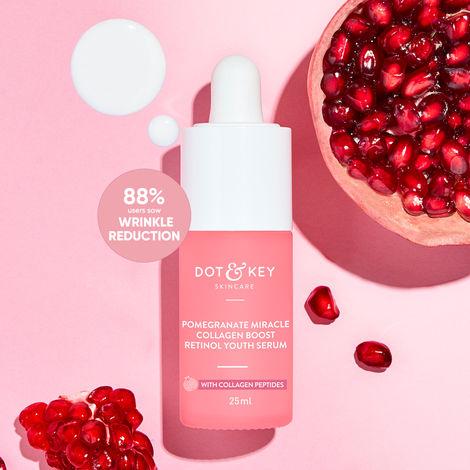 dot & key pomegranate miracle collagen boost retinol youth serum with collagen peptides | anti ageing face serum for boosts collagen, reduces fine lines & wrinkles| for mature, combination & dry skin |25ml