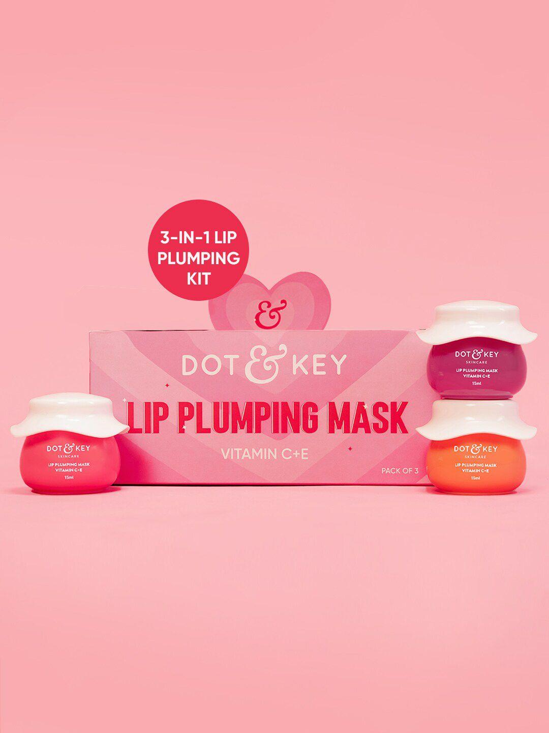 dot & key set of 3 lip plumping mask with vitamin c & e - 15 ml each