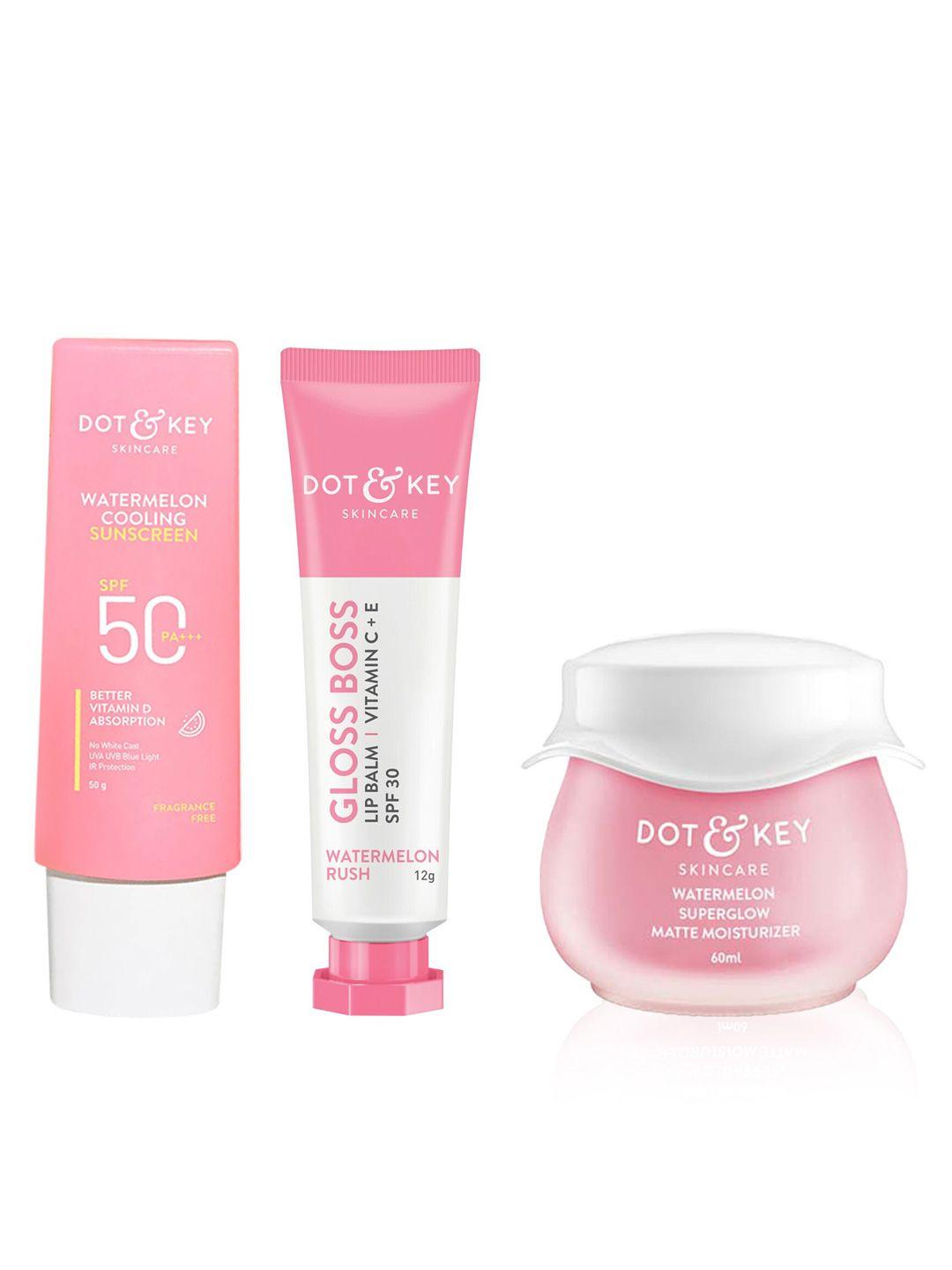 dot & key set of watermelon summer face moisturizer 60 ml + sunscreen 50g + lip balm 12 g