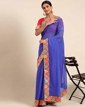 dotted georgette saree with floral border