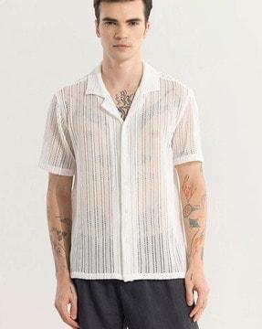 dotted hakoba striped boxy fit shirt