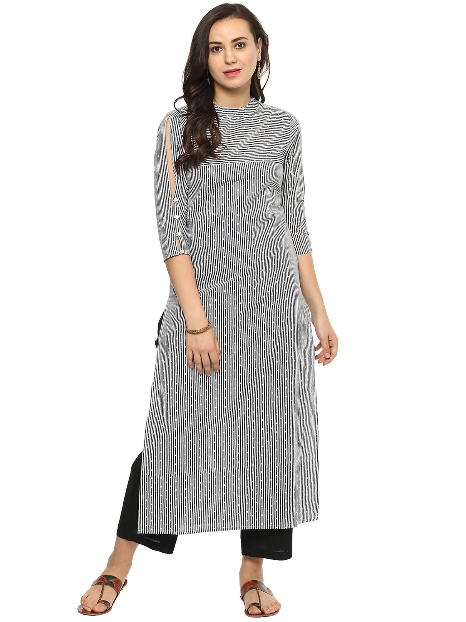 dotted striped black & white straight kurta