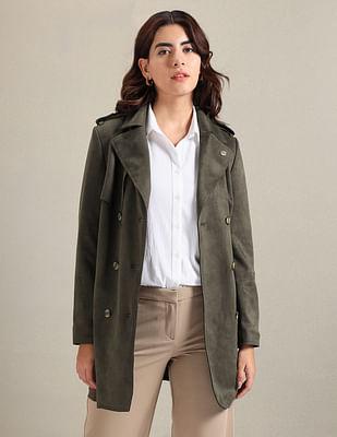 double breasted solid trench coat